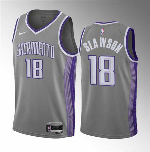 Mens Sacramento Kings #18 Jalen Slawson Gray 2023 Draft City Edition Stitched Jersey Dzhi